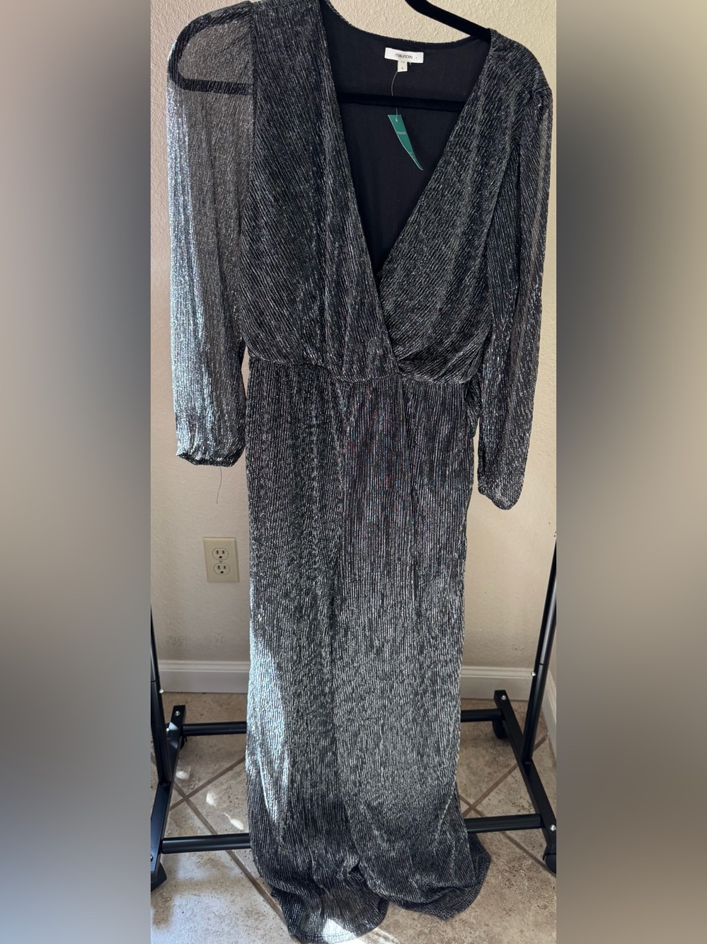 Maurice’s Shimmery Black Metallic Long Sleeve Wrap Jumpsuit
